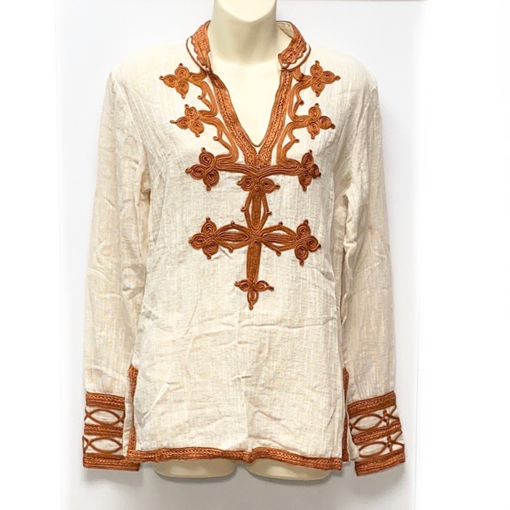 Lucky Brand Embroidered Cotton Peasant Top Small